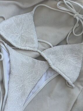 Handmade White Beaded Bikini Set - Size Small